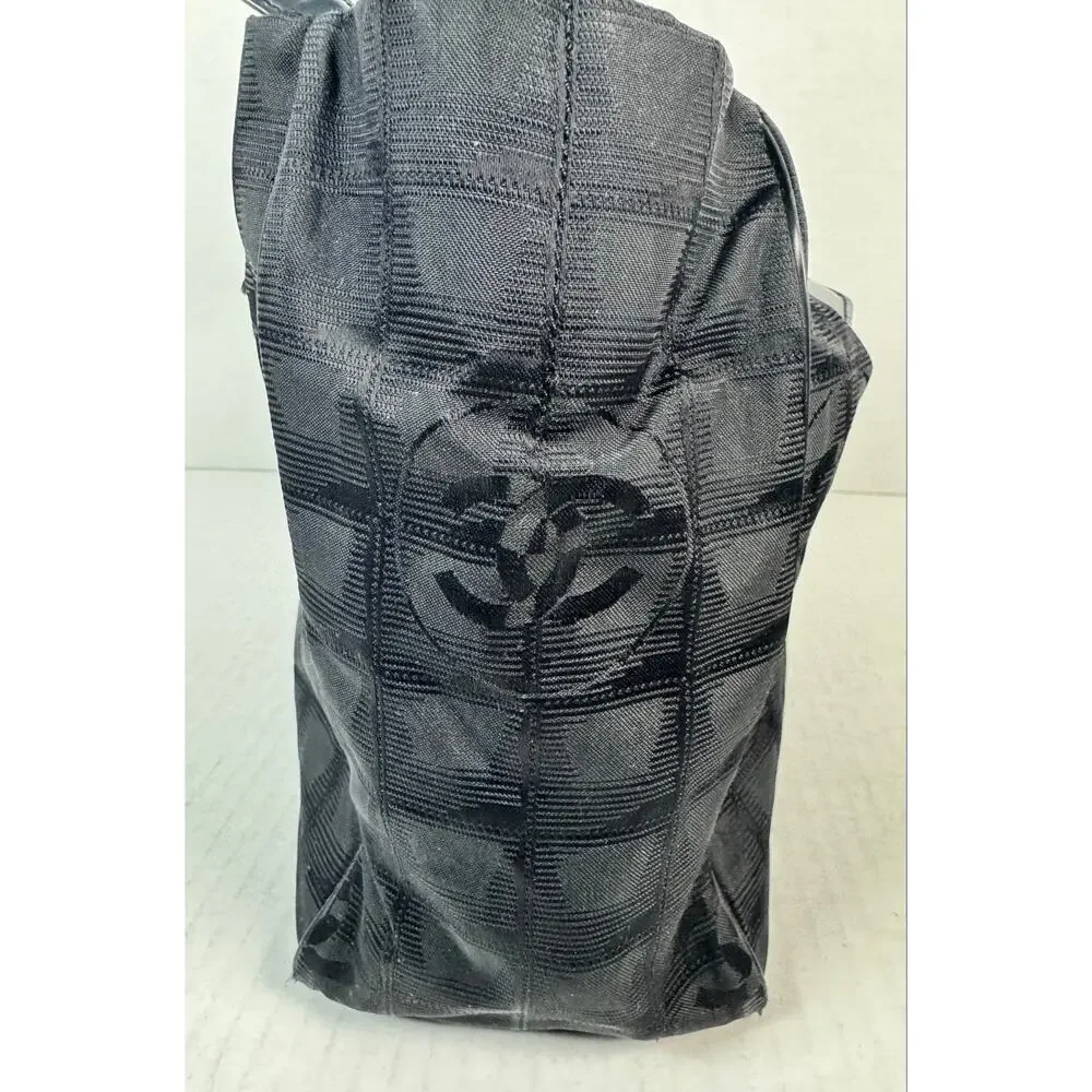 Chanel New Travel Line Tote Black Jacquard CC Shoulder Bag